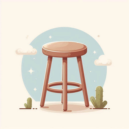 Bar stool in the desert. Vector illustration in cartoon flat style.のイラスト素材