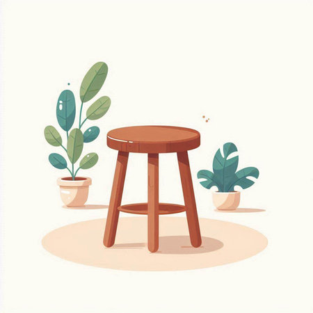 Illustration of a wooden stool in a flat style. Vector illustrationのイラスト素材