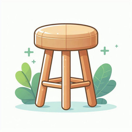 Wooden stool, vector illustration, isolated on white background, cartoon style.のイラスト素材
