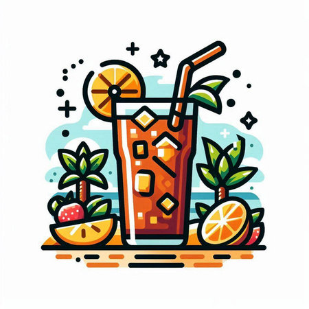 Cocktail with orange, lemon and ice. Vector illustration.のイラスト素材