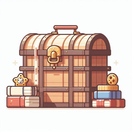 Treasure chest with books. Vector illustration isolated on white background.のイラスト素材