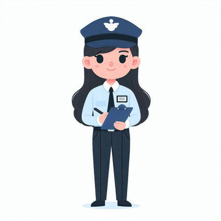 Policewoman in uniform with clipboard and pen. Vector illustration.vector, icon, symbol, design, illustration, graphic, set, abstract, line, elementのイラスト素材