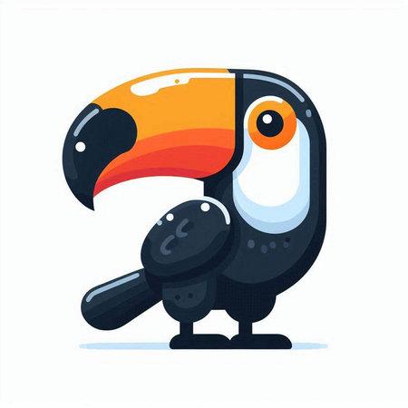 Cute cartoon toucan. Vector illustration isolated on white background.のイラスト素材