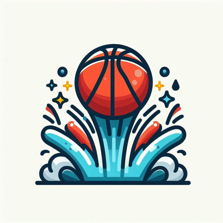 Basketball ball in water. Vector illustration in flat linear style.のイラスト素材