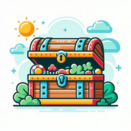 Treasure chest. Vector illustration of a treasure chest in flat style.のイラスト素材