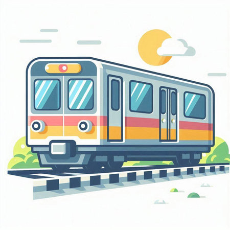 Train on the platform of the station. Vector illustration in flat styleのイラスト素材