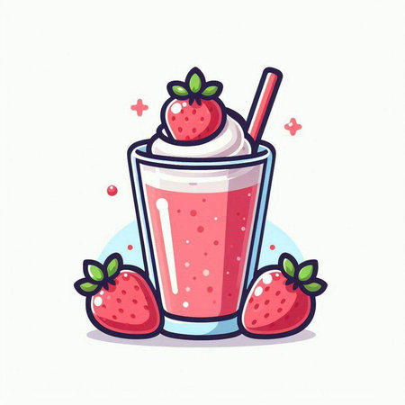 Strawberry smoothie in a glass with straw. Vector illustration.のイラスト素材