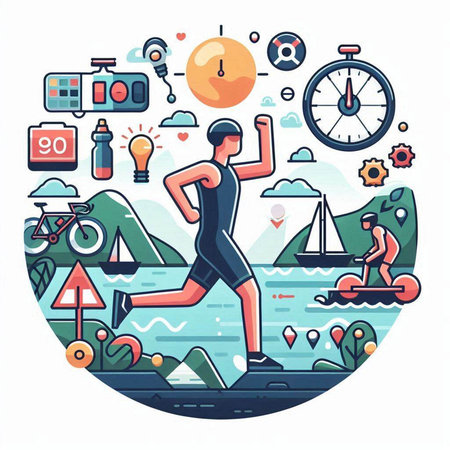 Sport and active lifestyle concept. Vector illustration in flat line style.のイラスト素材