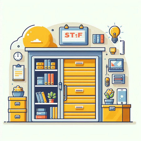 Flat design modern vector illustration concept of office interior. Furniture and equipment.のイラスト素材
