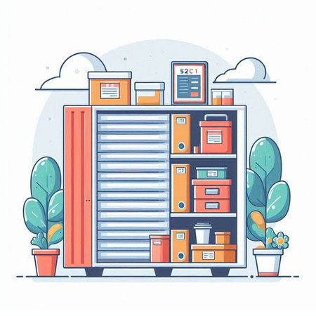 Furniture storage. Vector illustration in flat cartoon style. Storage of documents.のイラスト素材