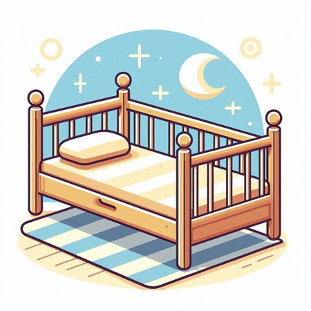 Illustration of a baby bed in cartoon style. Vector illustration.のイラスト素材