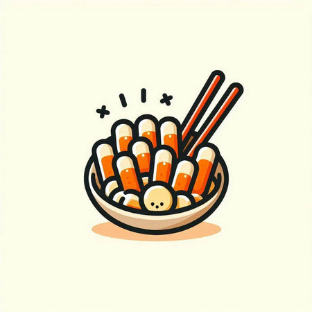 Illustration of a bowl of japanese food with chopsticksのイラスト素材