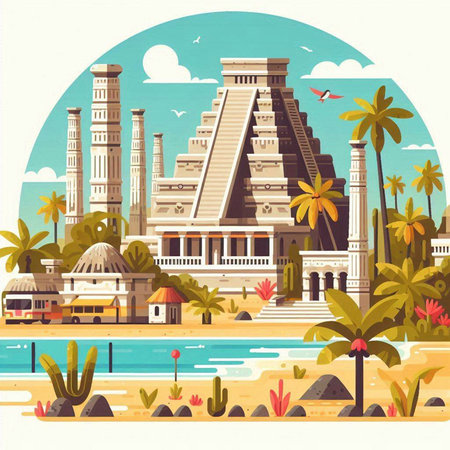 Taj Mahal temple in India. Vector illustration in flat styleのイラスト素材