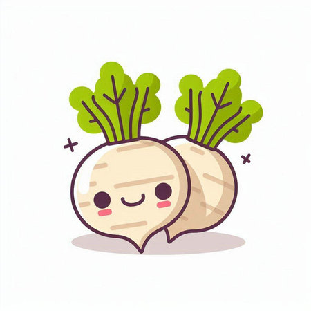 Cartoon radish. Cute vegetable character. Vector illustration.のイラスト素材