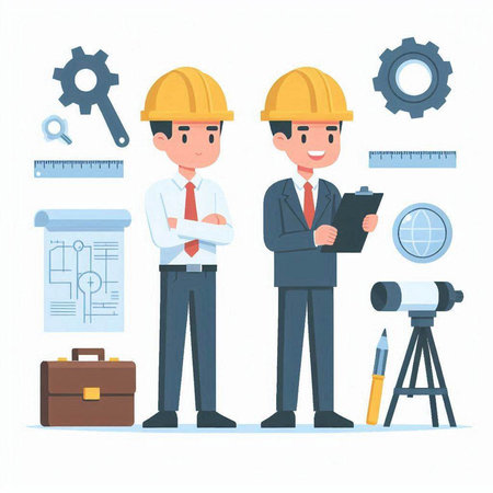 Architect and engineer. Vector illustration in flat style. Businessman and engineer.のイラスト素材