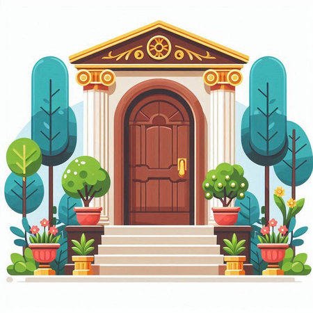 Entrance to the house. Vector illustration in a flat style.のイラスト素材