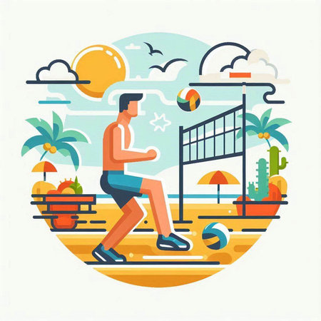 Beach volleyball player. Flat style vector illustration on white background.のイラスト素材