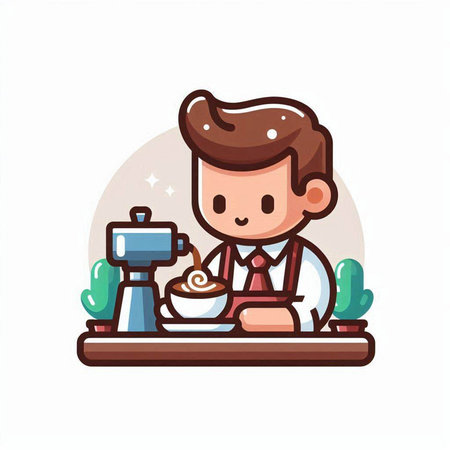 Coffee shop barista. Cute cartoon character. Vector illustrationのイラスト素材