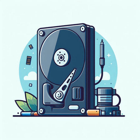 Hard disk drive. Vector illustration in flat style. Electronic equipment.のイラスト素材
