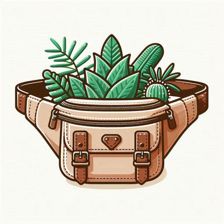 Leather bag with cactus and succulents. Vector illustration.のイラスト素材