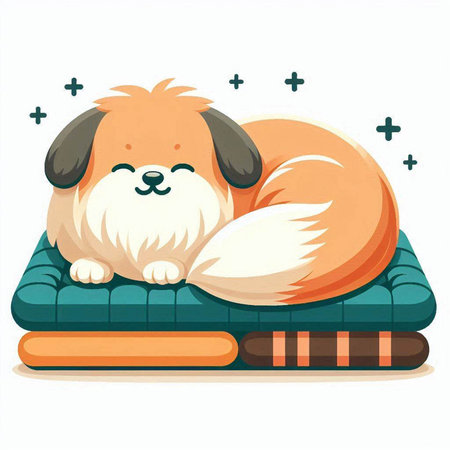 Cute dog sleeping on a sofa. Vector illustration isolated on white background.のイラスト素材