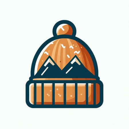 Winter hat with snowflakes and mountains. Vector illustration for your designのイラスト素材