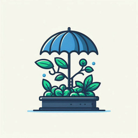 Eco friendly plant in pot with umbrella. Flat vector illustration.のイラスト素材