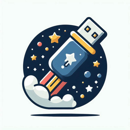 Usb flash drive in the starry sky. Vector illustration.のイラスト素材