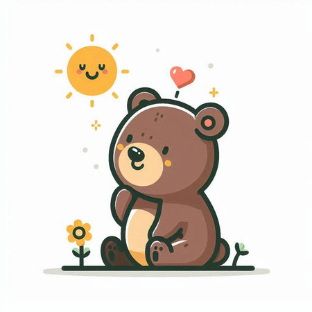 Cute teddy bear sitting on the ground, vector illustration.のイラスト素材