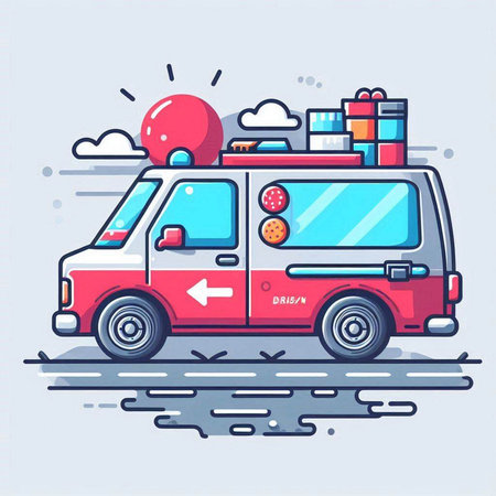 Cars with luggage on the roof. Vector illustration in flat styleのイラスト素材