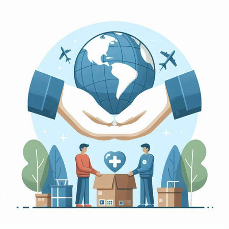 Flat design vector illustration concept of global logistics and delivery of goods.のイラスト素材