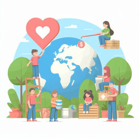 Volunteer concept,Volunteers and volunteers collecting garbage,vector illustrationのイラスト素材