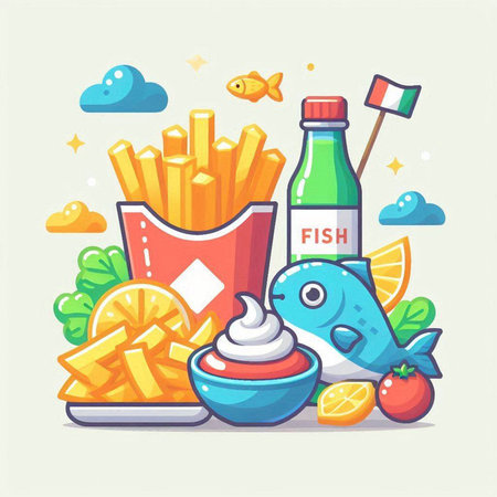 Fish and chips. Vector illustration in cartoon style on white background.のイラスト素材
