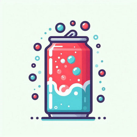 Illustration of a soda can filled with water and bubbles. Vector illustration.のイラスト素材