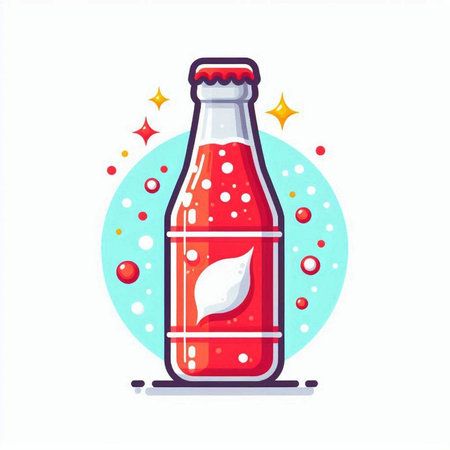 Bottle of red soda drink. Vector illustration in cartoon style.のイラスト素材