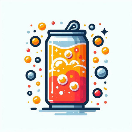 Colorful vector illustration of a soda can with bubbles and bubbles.のイラスト素材