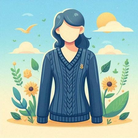 Vector illustration of a beautiful girl in a coat on the background of nature.のイラスト素材