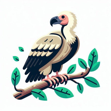 Vulture sitting on a branch. Vector illustration in cartoon style.のイラスト素材
