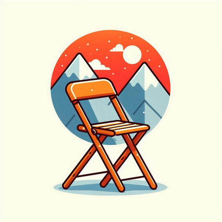 Camping chair in the mountains. Vector illustration in cartoon style.のイラスト素材