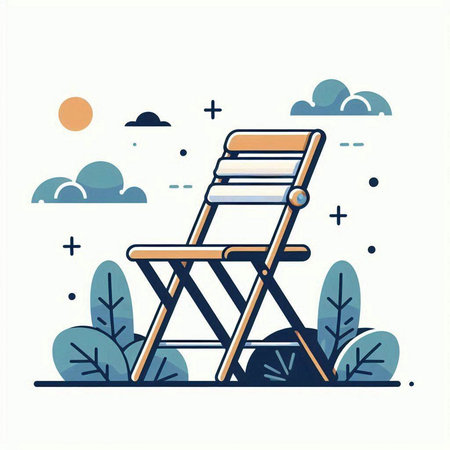 Deck chair in the garden. Vector illustration in flat style.のイラスト素材