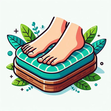 Illustration of a woman's feet on a massage mat. Vector illustration.のイラスト素材