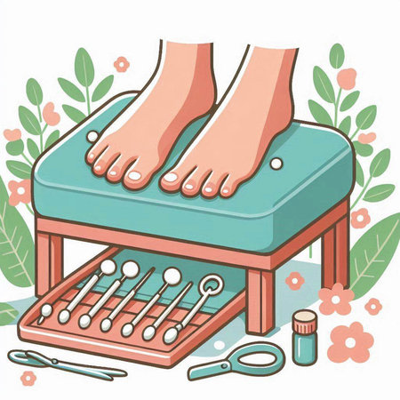 Illustration of a Foot Massage Machine with a Manicure Toolsのイラスト素材