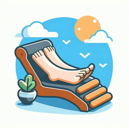Illustration of a pair of feet on a sun loungerのイラスト素材