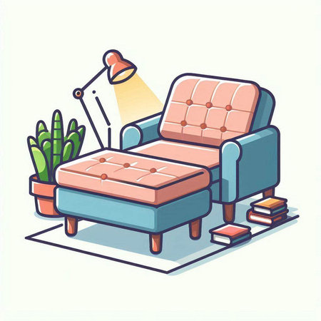 Comfortable armchair and lamp in flat style. Vector illustration.のイラスト素材