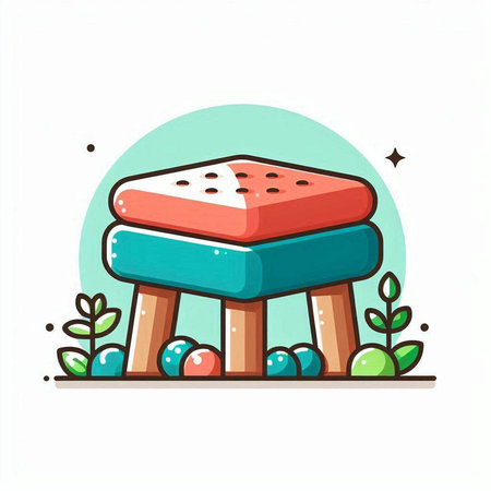 Watermelon on a wooden stool. Vector illustration in flat style.のイラスト素材