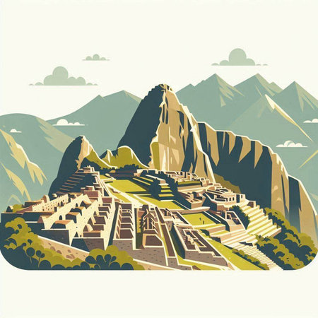 Machu Picchu (Peru) old town. Vector illustrationのイラスト素材