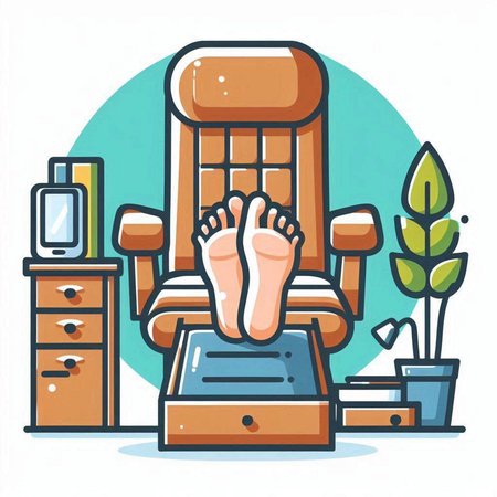 Vector illustration of a man's feet on the scales in the room.のイラスト素材