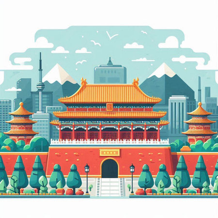 China famous landmark, Beijing, China. Vector illustration in flat styleのイラスト素材