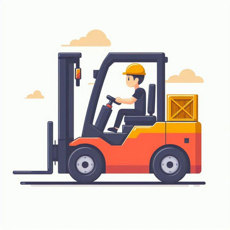 Forklift loader. Loader driving forklift. Vector illustrationのイラスト素材