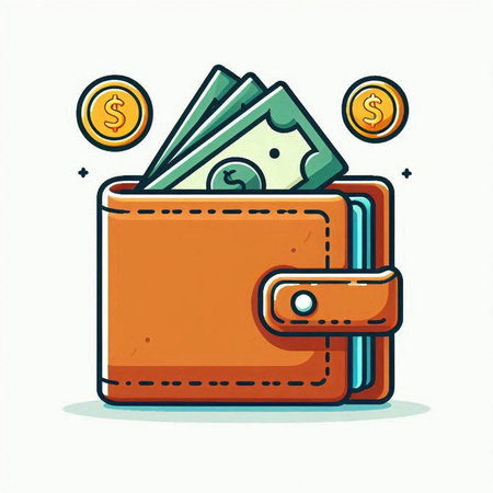 Wallet with money. Vector illustration in a flat style. Isolated on white background.のイラスト素材